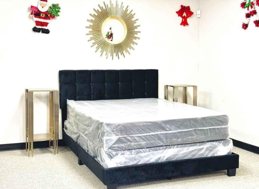 Black velvet bed set with mattress
