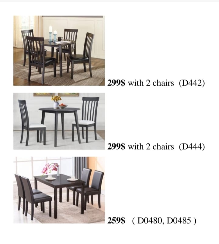 Compact dining sets, prices ranging $259 to $299