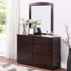 6 drawer dresser with mirror, espresso finish